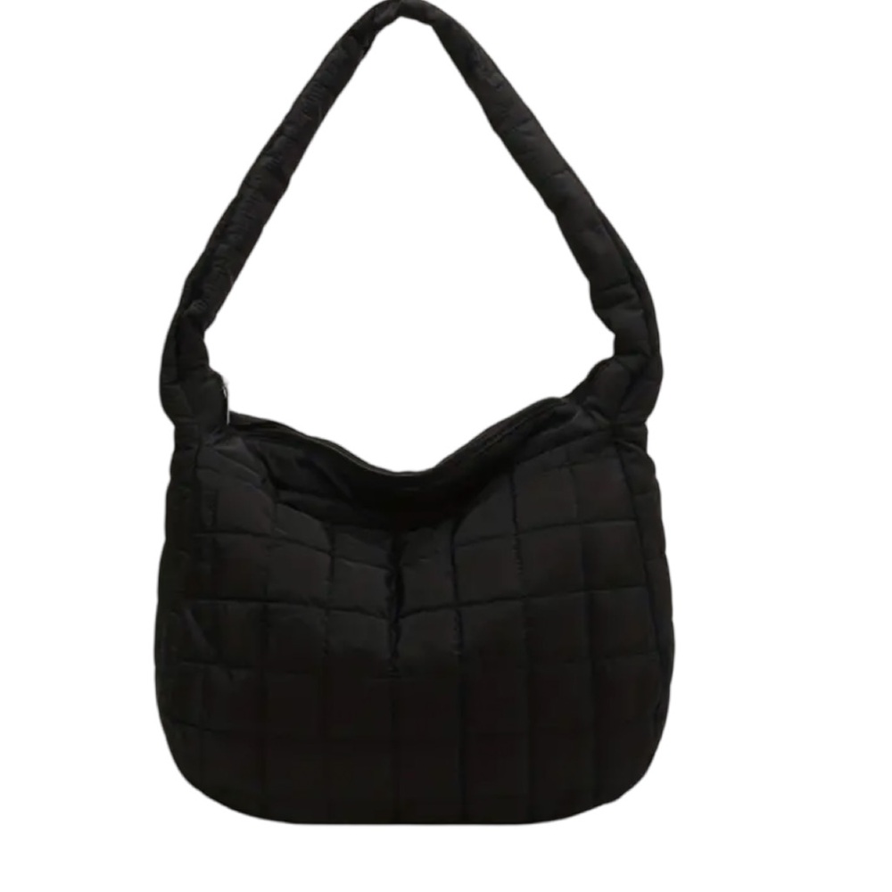 Quilted Puffer Hobo Bag - Black